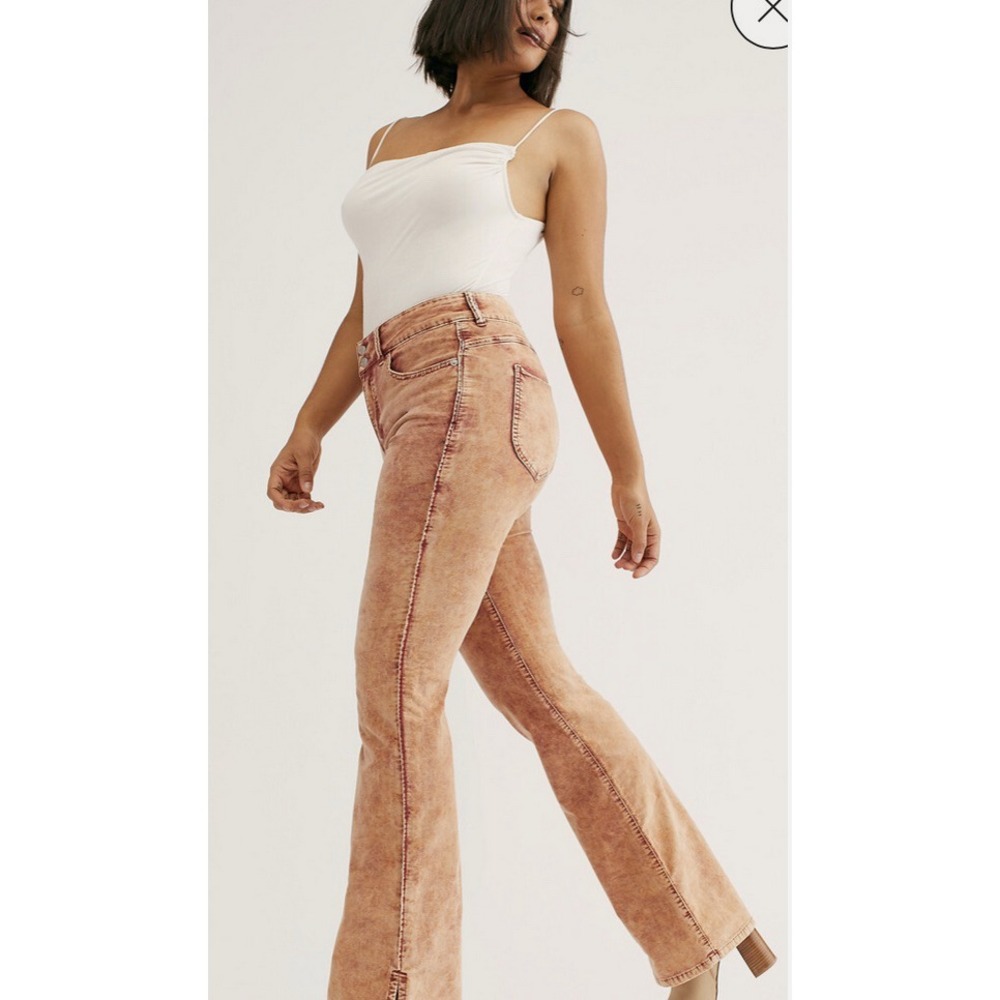 Free People Sz 32 We The Free CRVY Foxy Lady Velvet Bootcut Pants Pink High Rise